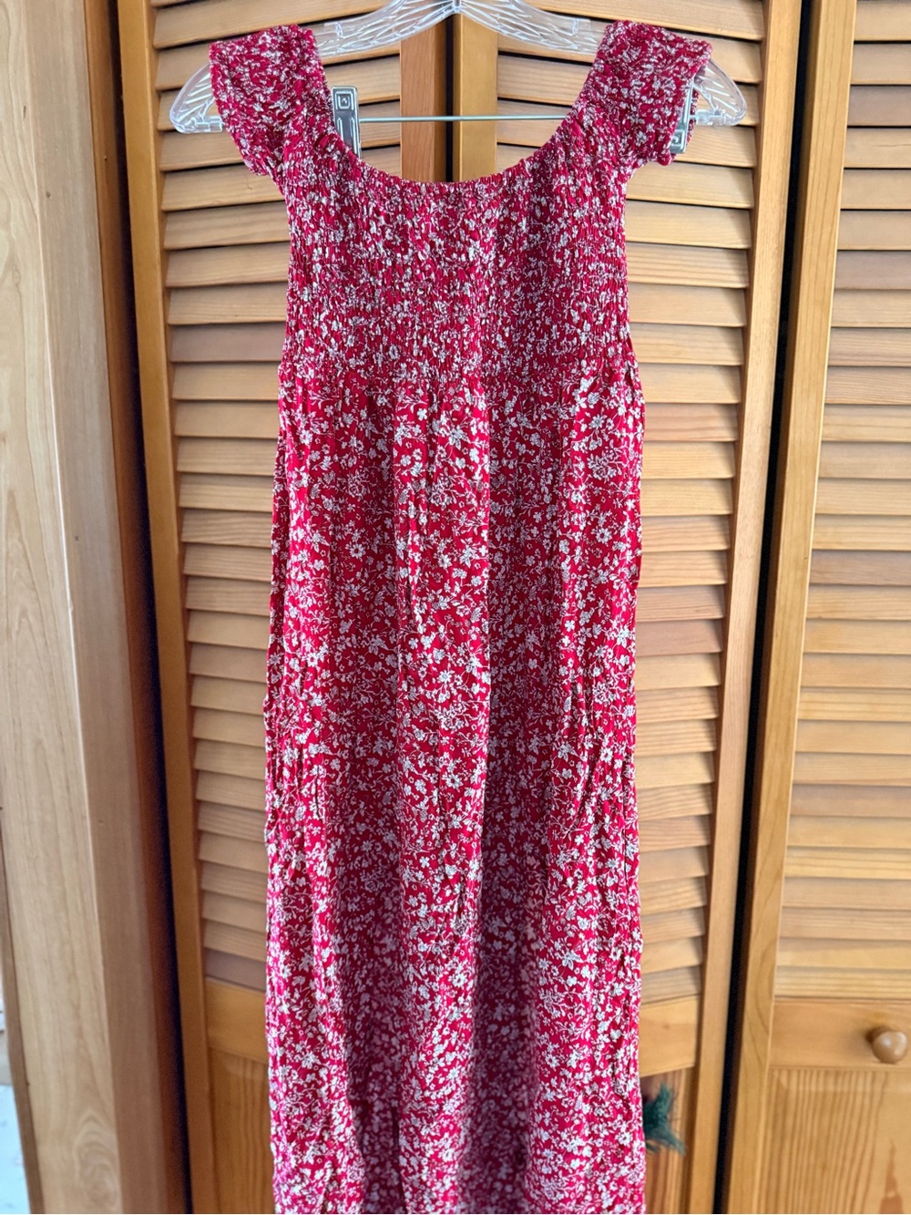 Red Floral Smocked Maxi Dress